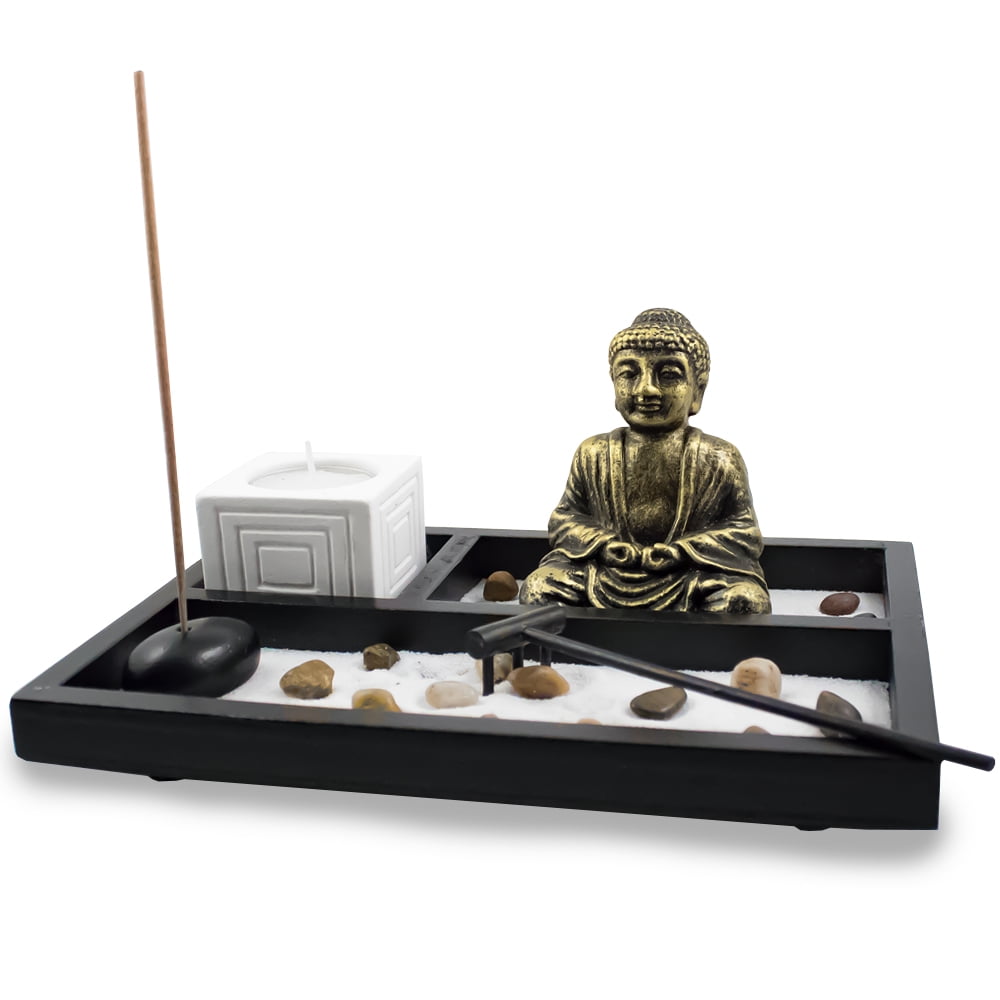 Feng Shui Zen Garden Sand Buddha Rocks Incense Burner Candle Holder