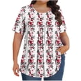thumbnail image 1 of Pisexur Hauts de Printemps pour Femmes Blouses pour Femmes Décontractées Mode Féminine Imprimé Col Rond Manches Courtes Plissé Ample Multicolore,3TG, 1 of 7