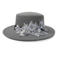 thumbnail image 2 of Slccxzc Elegant Fedora Hat with Floral Embellishment Retro Wide Brim Hat Panama Floppy Cap for Wedding Race Banquet Tea Parties, 2 of 7