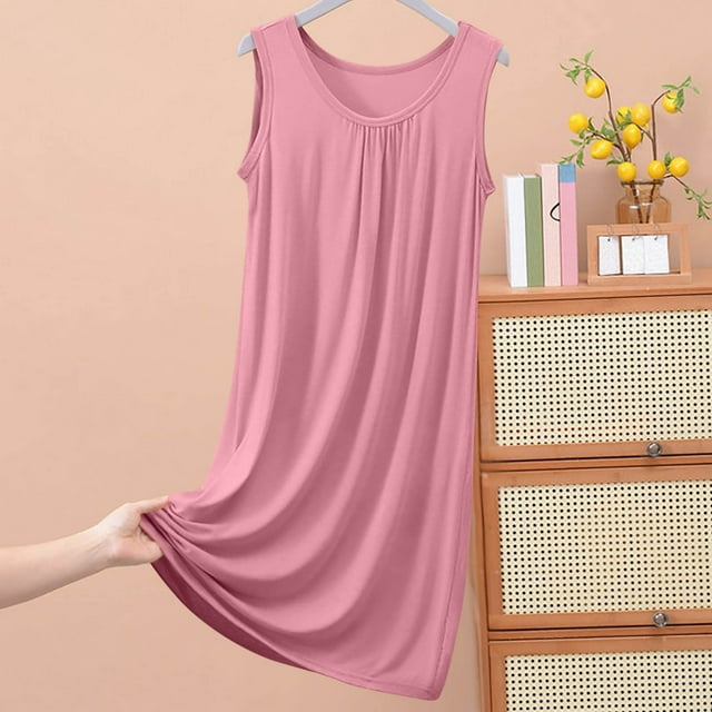 Elvqul Pyjama Sans Manches pour Femmes Grande Taille, Robe Unie pour Dames, Chemise de Nuit Boutonnée pour Femmes