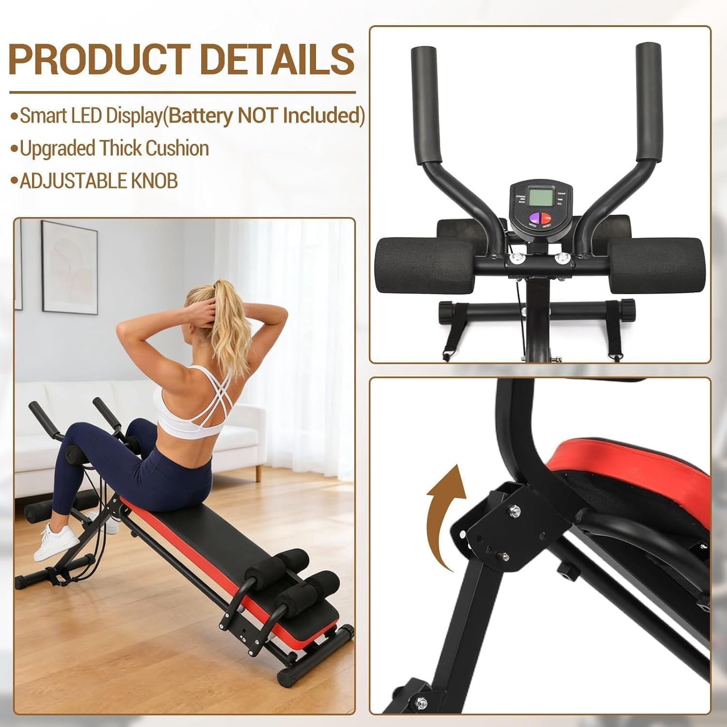 Gaderth Multi-Functional Weight Bench 2 in 1 Ab Bench, Workout Bench Press, Adjustable Ab Workout Bench, Exercise Machine Bench Home Gym for Sit-Up