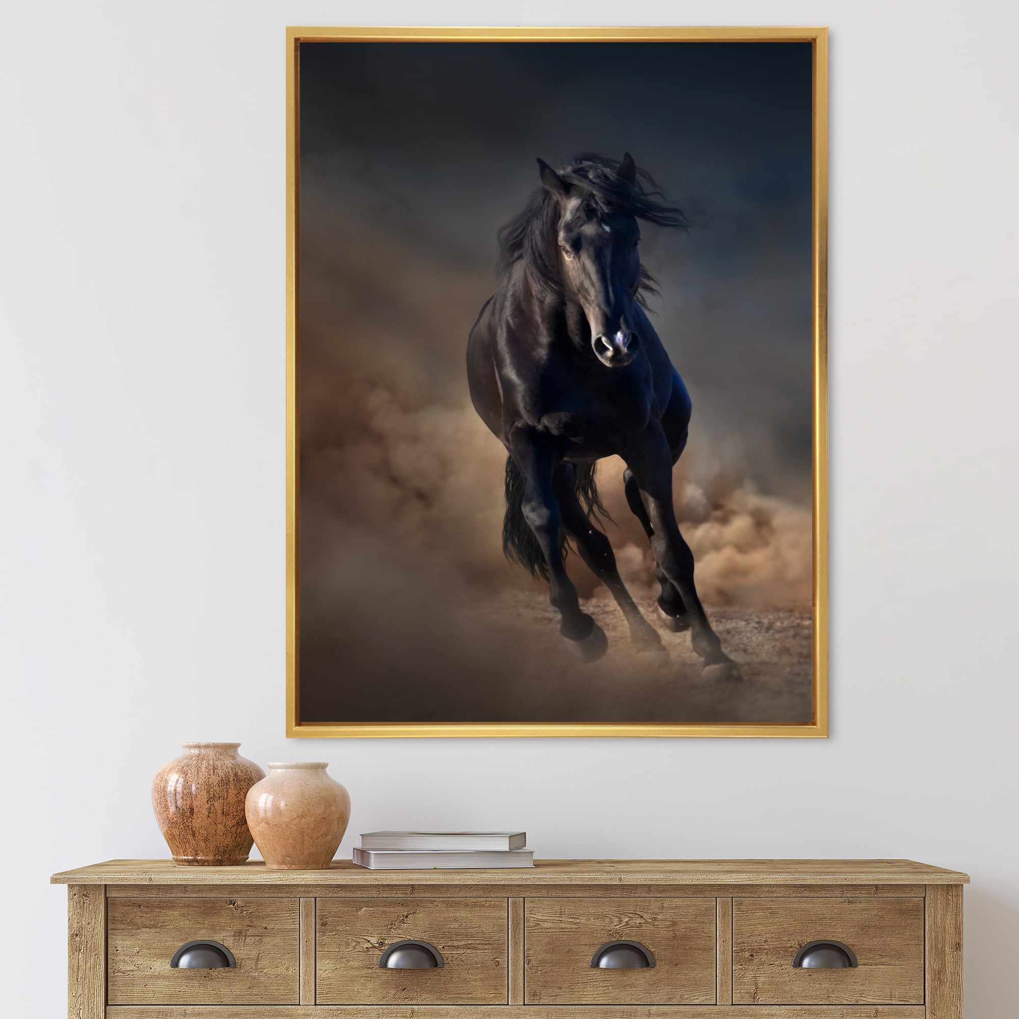 Designart 'Close Up Of Thoroughbred Nonius Stallion Horse I' Farmhouse Framed Canvas Wall Art Print