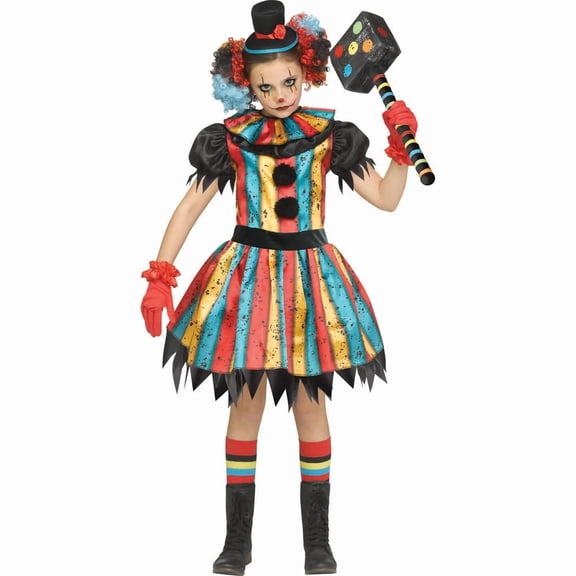 Fun World Girls' Colorful Carny Clown Dress Costume - Size 14-16 - Multicolored