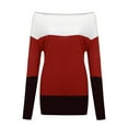 thumbnail image 3 of Off the Shoulder Sweaters for Women Striped Color Block Shirt Long Sleeve Cozy Jumpers Fall Knit Tops Casual Pullover, 3 of 5
