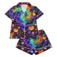 thumbnail image 2 of Xdegoge Women'S Halloween Pajama Set Magic Pumpkin Bat Print Short Sleeve Button Down Sleepwear Casual Comfy Loungewear Two Piece Pjs Matching Set, 2 of 8