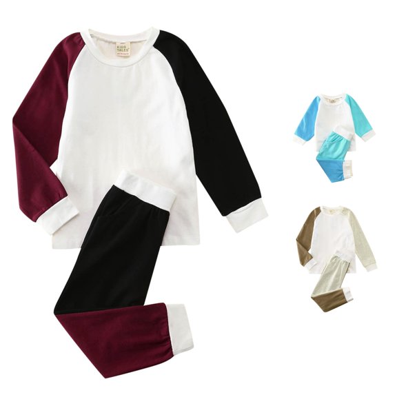 Byoo Light Sleepwear Set for Toddler Boycolor Block Long Sleeve Crew Neck Top Elastic Waist Pants Pjs Sets