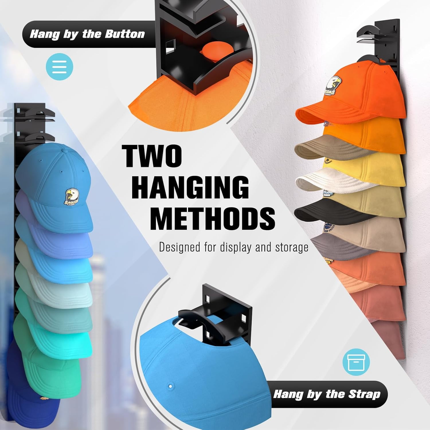 Livhil Hat Organizer for Baseball Caps 2Pack, Hat Rack for Wall with Strong Adhesive Hold up to 20 Hats, Hat Hanger Holder Display for Door Closet