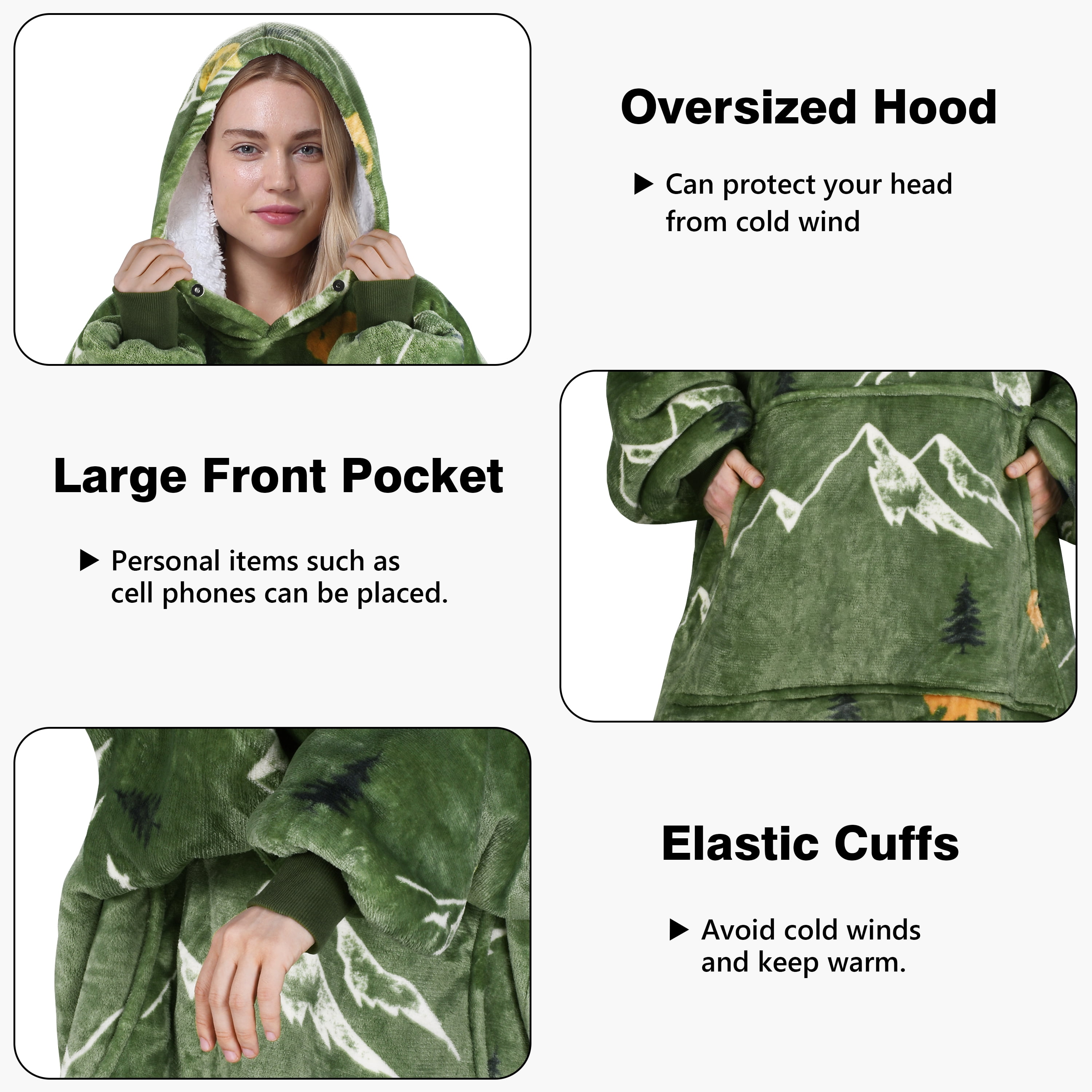 Catalonia Oversized Wearable Blanket Hoodie Sweatshirt, Comfortable Sherpa Lounging Pullover for Adults Men Women Teenagers Wife Girlfriend Gift