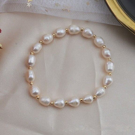 14K Gilded Freshwater Pearl Elastic Wire Bracelet