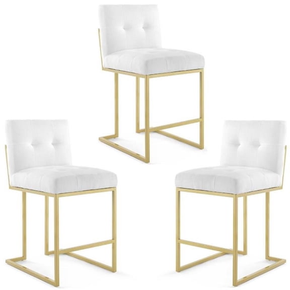 Home Square 3 Piece Fabric Upholstered Counter Stool Set in Gold/White