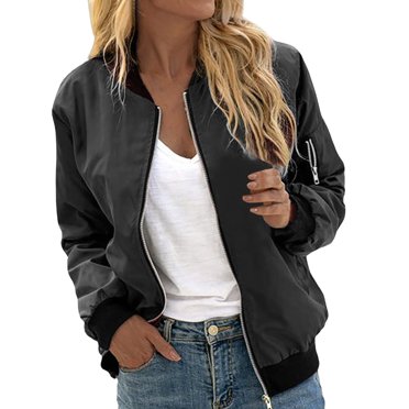 Women's Fashion Solid Zipper Casual Jacket With Pockets Outerwear Coat