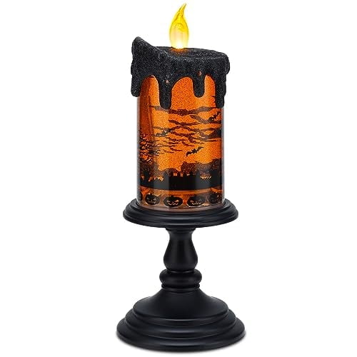 Halloween Snow Globe Candles Lighted Lamp, Lighted Flameless Candles with Water Glitter Swirls and Spooky Moving,Battery Operated