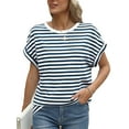 thumbnail image 6 of VDJ Striped Tops for Women Loose Summer Tee Shirt Casual Short Sleeve Comfort Soft Stretch Basic Shirts for Lady Size S, 6 of 9