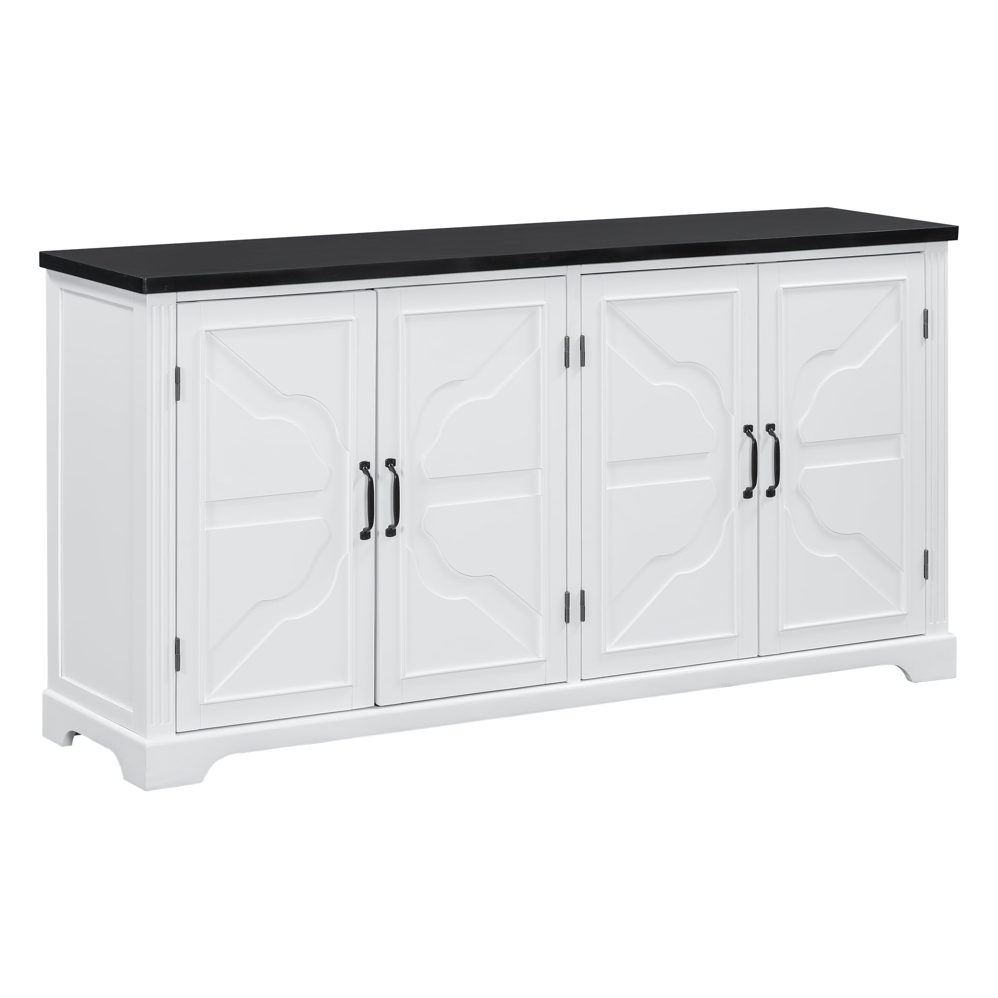 Euroco Wooden Sideboard Buffet Cabinet,62.8" Large Kitchen Storage Cabinet with Metal Handles for Kitchen Living Room,White