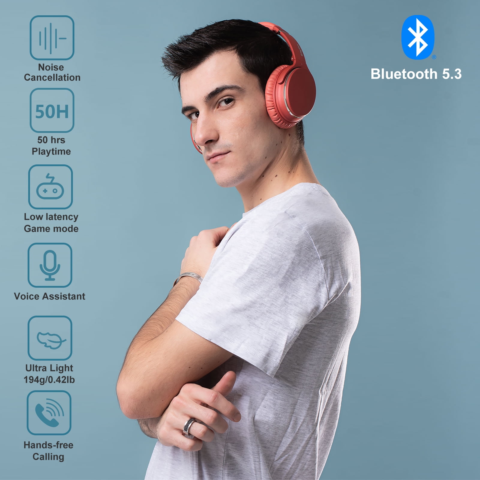 Srhythm NiceComfort 25 Adaptive Hybrid Noise Cancelling Headphones Wireless,with Spatial Audio,ENC,Low Latency Game Mode