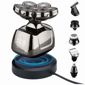 Shaver électrique pour hommes, 6 en 1 Rasoir à tête rotative 7D Rasoir rechargeable sans fil à rainure de barbe