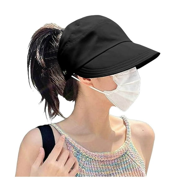 Straw Hat , Packable Sun Hat , Straw Beach Hat Women's Summer Ponytail Sun Hat with Open for Outdoor Sun and Shade