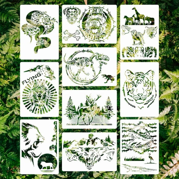 Wildlife Wonder Stencils - 10 PCS Reusable Animal Templates for DIY Painting on Wood, Walls, Cards, and Rocks