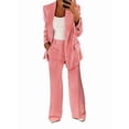 thumbnail image 2 of Women 2 Piece Outfits Plus Size Business Casual Long Sleeves Lapel Top Straight Leg Pants Suits Pink XL, 2 of 5