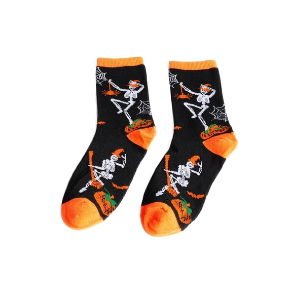 Unisex Ghost Skeleton Pumpkin Halloween Crew Socks, Soft Stretchy Breathable Mid‑Calf Socks, Novelty Printed Socks For Cosplay And Daily Wear,One Size