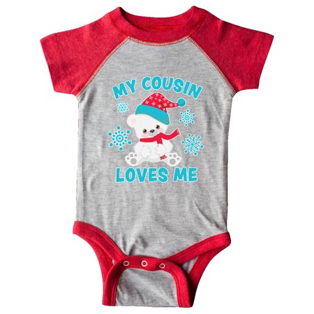 

Inktastic Polar Bear My Cousin Loves Me in Santa Hat with Snowflakes Gift Baby Boy or Baby Girl Bodysuit