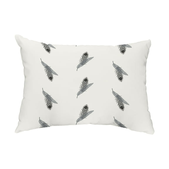 Simply Daisy, 14" x 20" Feather Stripe Black Floral Decorative Outdoor Pillow