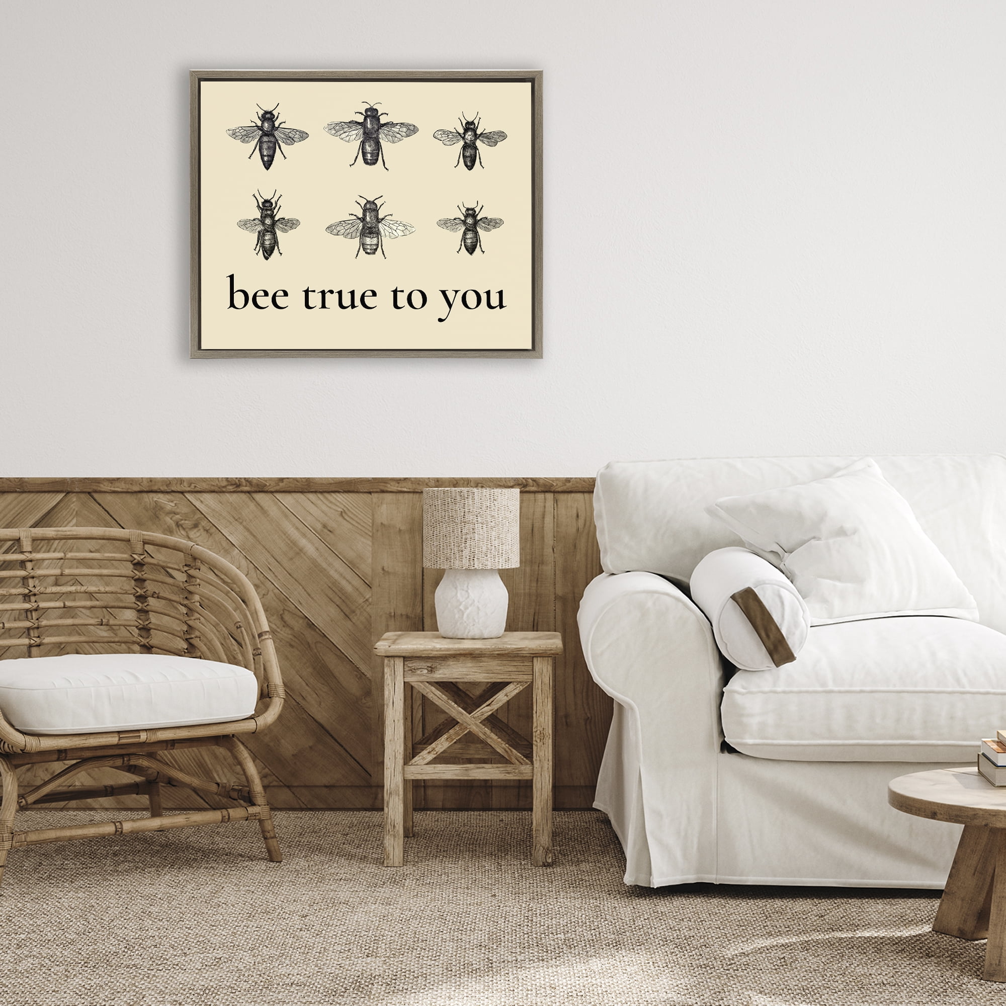 Bee True To You Inspiration Brown Framed Floater Canvas Wall Art, design by Lettered and Lined