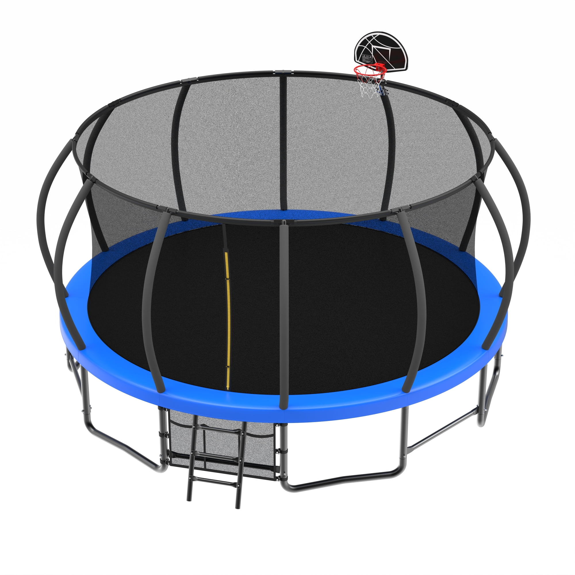 Leumius 15FT Trampoline with Basketball Hoop,Outdoor Pumpkin Recreational Trampolines with Ladder,Heavy-Duty Trampoline with Safety Enclosure for Kids and Adults,Blue