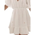 thumbnail image 4 of ORQ Women V-Neck Solid Sweet Ruffle Short Sleeve Dress, 4 of 4