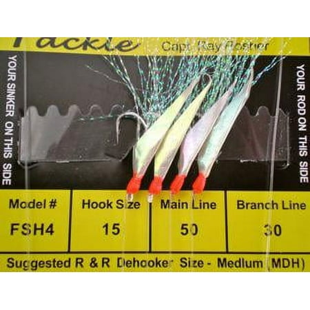 UPC: 0896932000344 | R&R FSH-4 Sabiki Rig 4Hk Fish Skin With Rainbow Flash/Brt Red Head SIZE