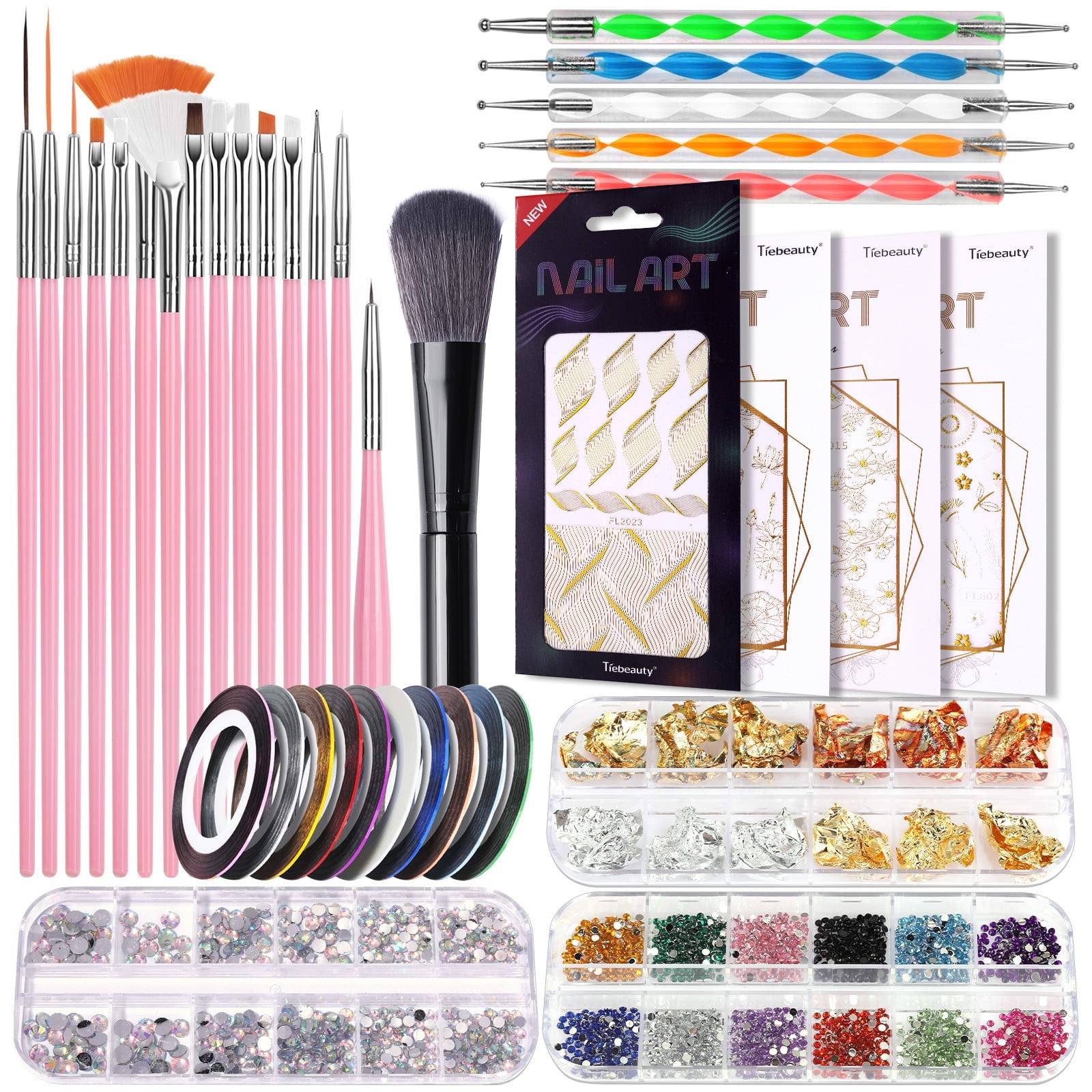Nail Art Tools Set Nail Art Stickers Nail Art Accessories Flat Bottom Color Diamond Gold Foil Nail Art Brush Set-black