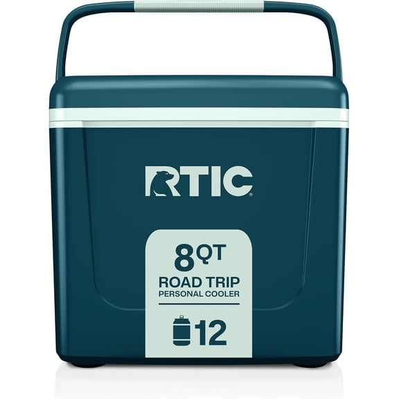 8 QT Road Trip Personal Cooler, Small, Compact, Insulated, Portable Ice Chest Box for Food, Drink, Beverage, Beach, Camping, Picnic, Fishing, Boat, 12-Can Capacity