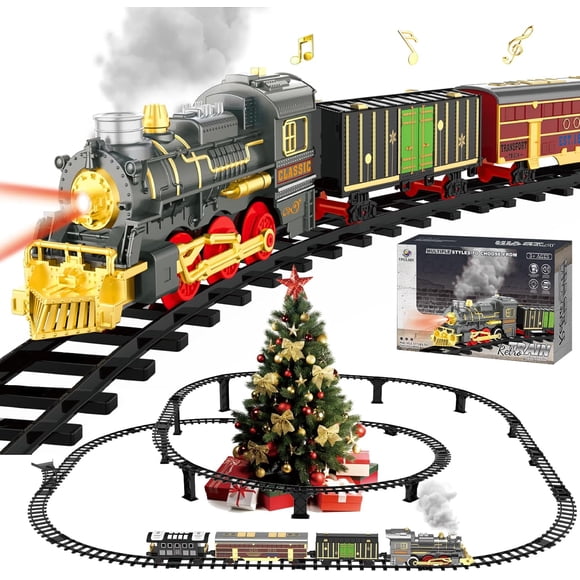 UFULMN Electric Train Sets Christmas Train Steam Locomotive Deluxe 2-Layer Tracks with Lights & Sounds Rechargeable for Kids Boys Girls 3 Years +