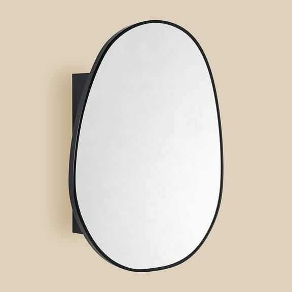 TEHOME Surface Mount Black Bathroom Medicine Cabinet with Mirror, Wall Mounted Irregular Asymmetrical Silvered Glass Mirror with Adjustable Tempered Glass Shelves, Fully Assembled