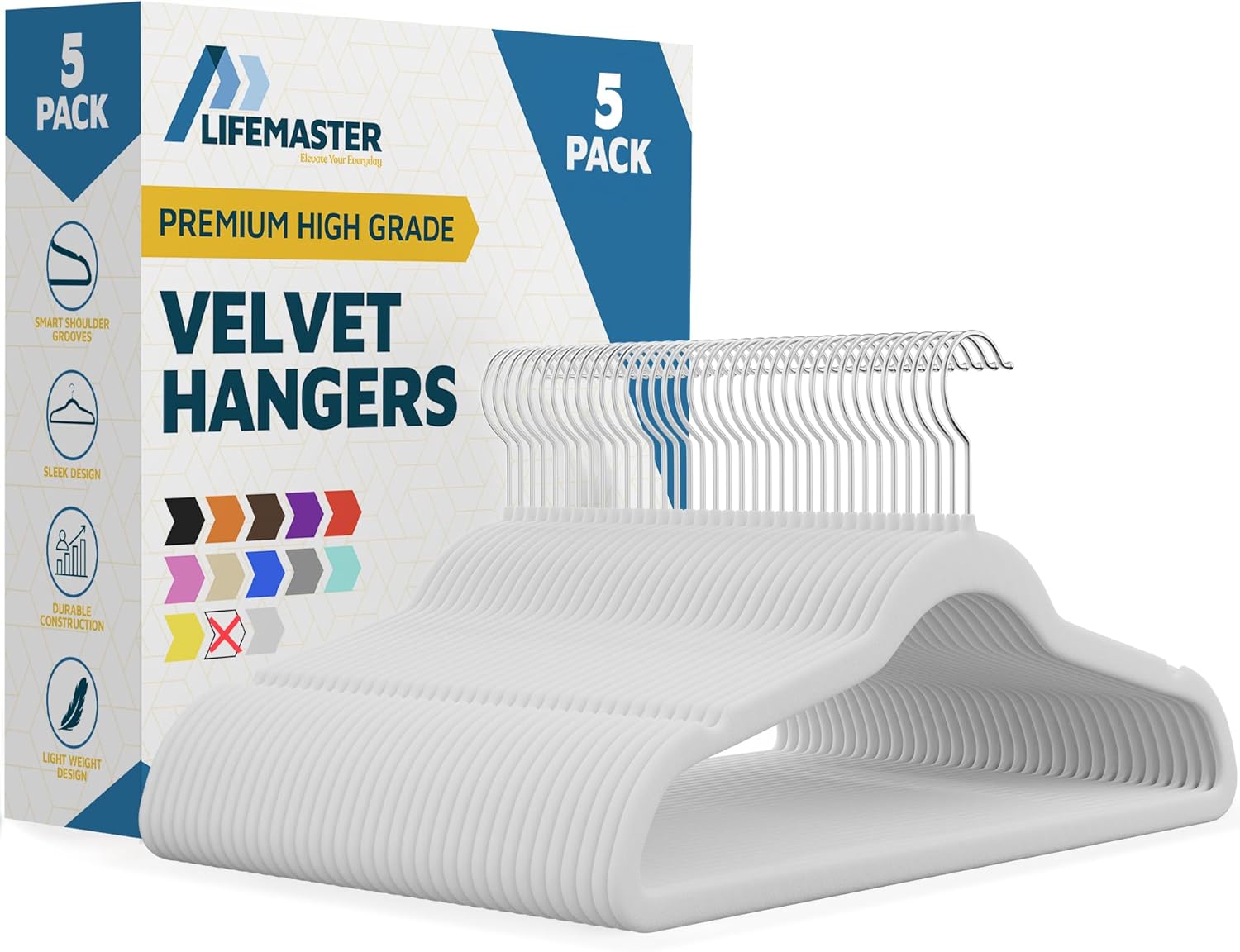 Lifemaster Velvet Clothes Hangers 5-Pack White photo 1