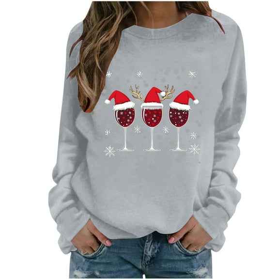 Winter Saving Talove Long Sleeve Shirts for Women Funny Graphic Sweatshirt Women Fall Clothes Oversized Sweatshirt Tunic Tops Womens Tops Plus Size 3/4 Sleeve Christmas Shirts
