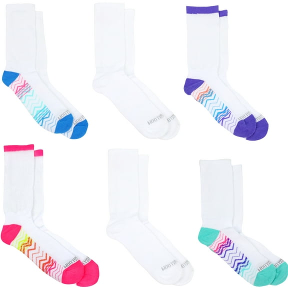 Fruit of the Loom Girl's Everyday Active Crew Socks 6 Pack 4-10