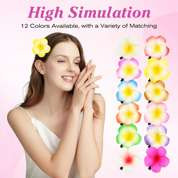 12 pinzas para el pelo con flores de plumeria tropical, pasadores de flores hawaianas para novias, bodas, luaus, fiestas tropicales en la playa.