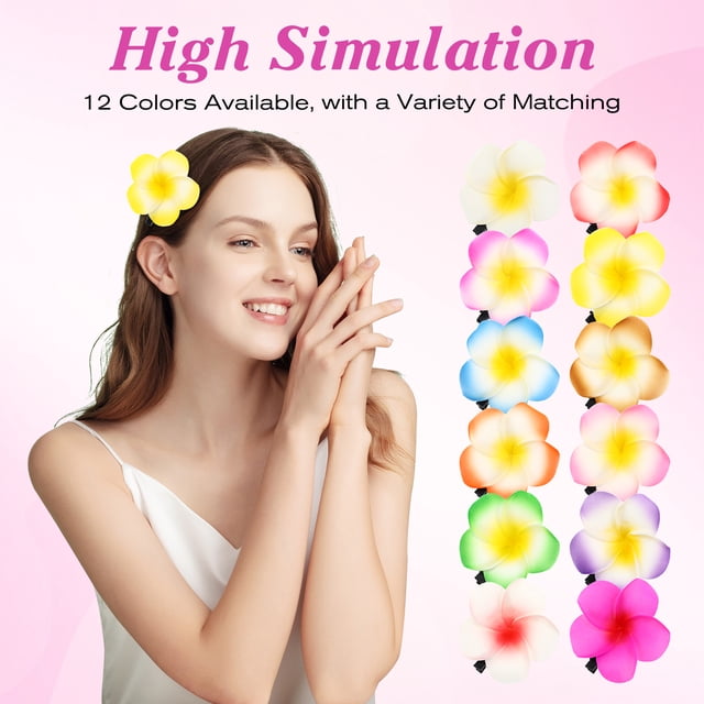 12 pinzas para el pelo con flores de plumeria tropical, pasadores de flores hawaianas para novias, bodas, luaus, fiestas tropicales en la playa.