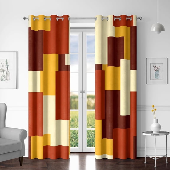 YourPrint Bedroom Collection Vintage Warm-Toned Color Block Blackout Curtains 42"W x 45"L(Pack of 2)