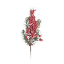 Christmas Berries Red Stems Evergreen Pine Branches Xmas Picks Spray Artificial Pine Cones Holly Stem Craft DIY Xmas Garland Wreath Ornaments (D)