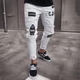 thumbnail image 2 of Reppunk Fashion Men Holes Embroidery Stretch Skinny Jeans Trousers Ripped Slim Male Joggers Pencil Denim Pants, 2 of 5