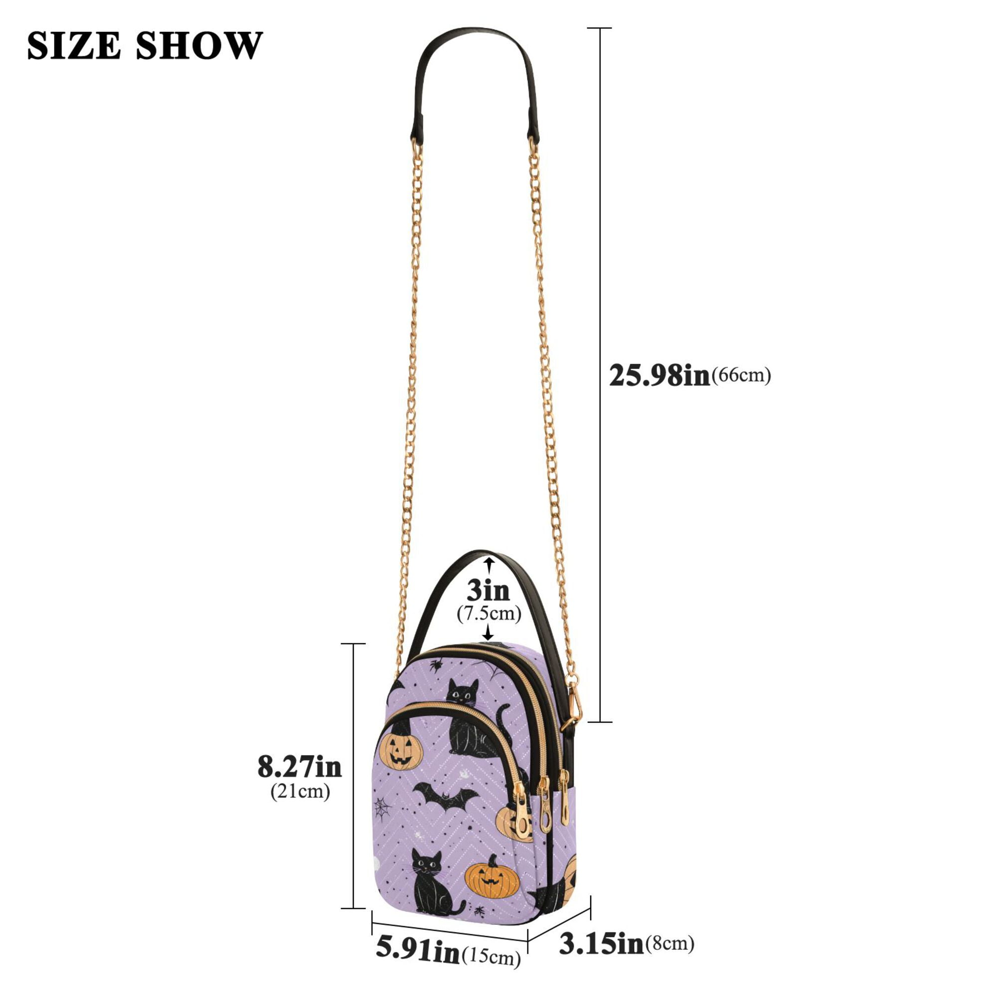 FORMRS Crossbody Bag for Women Quilted Travel Shoulder Cell Phone Purse with Chain Strap Handbag, Light Purple Halloween Black Cat