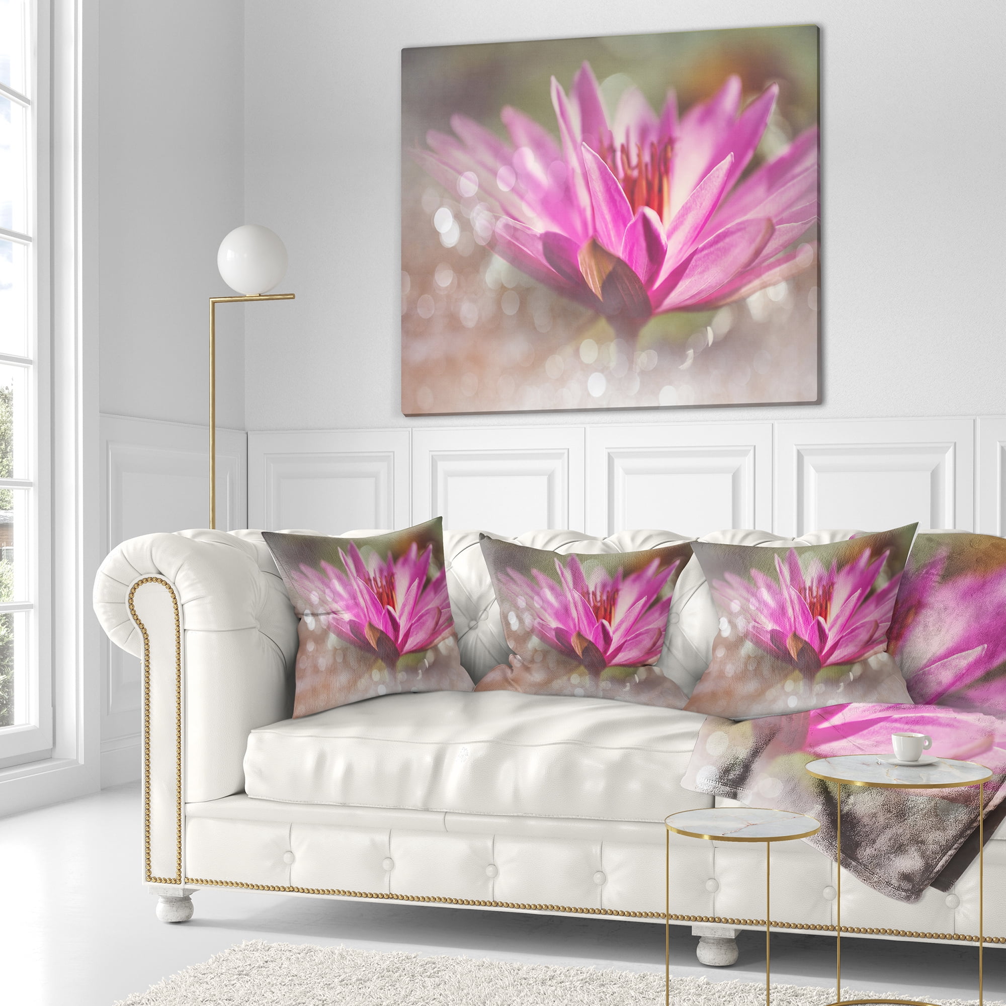 Designart Pink Lotus on Abstract Background - Floral Throw Pillow - 18x18