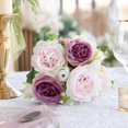 thumbnail image 4 of Artificial Flower Bouquet with 5 Large Blooms, 2.4 Inch Flowers, 12.6 Inch Stems, Pink and Purple, for Home Decoration, Fake Persian Rose Arrangement, 4 of 5