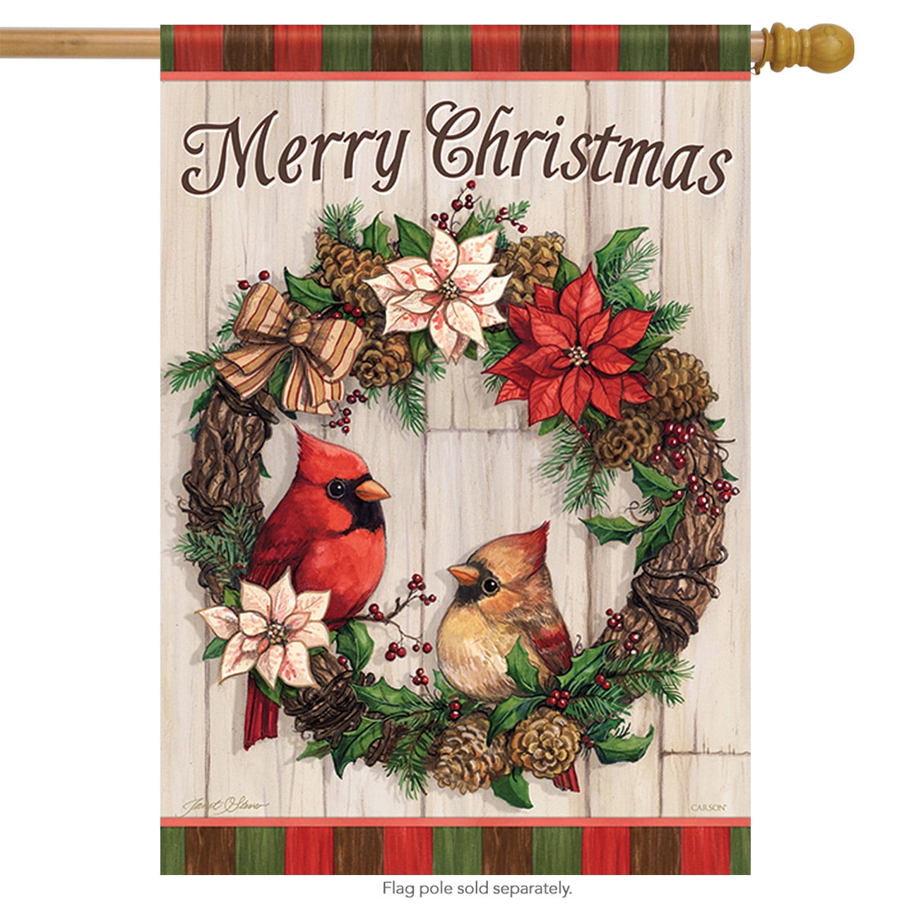 Christmas Cardinal Wreath House Flag Poinsettia Birds Double Sided 28 X 40 Walmart Com Walmart Com