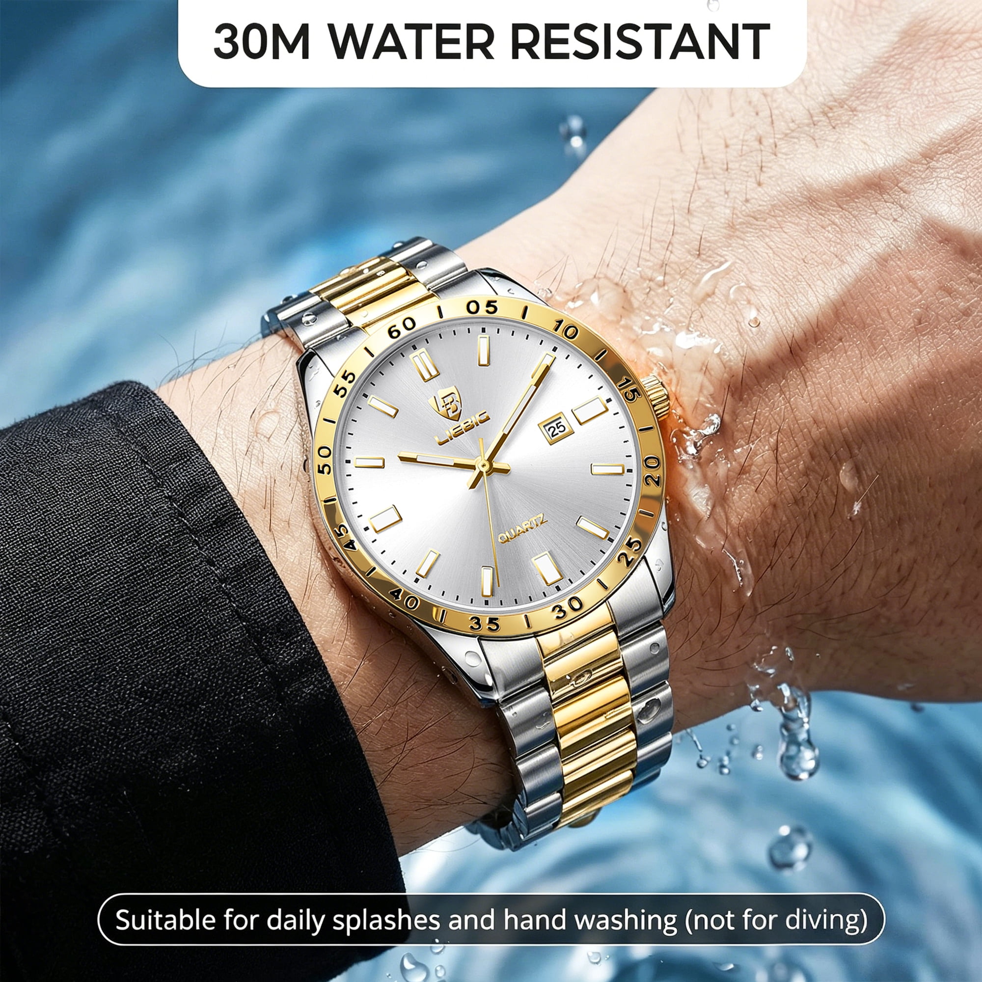 SKMEI Mens Watches Waterproof Analog Quartz Watch for Men with Date Luminous Fashion Stainless Steel Wristwatch