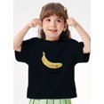 thumbnail image 1 of Camiseta informal de verano para niña: cómoda camiseta elástica de cuello redondo y manga corta con divertido estampado gráfico de plátano, amarillo brillante, 100 % poliéster, lavable a máquina., 1 of 5