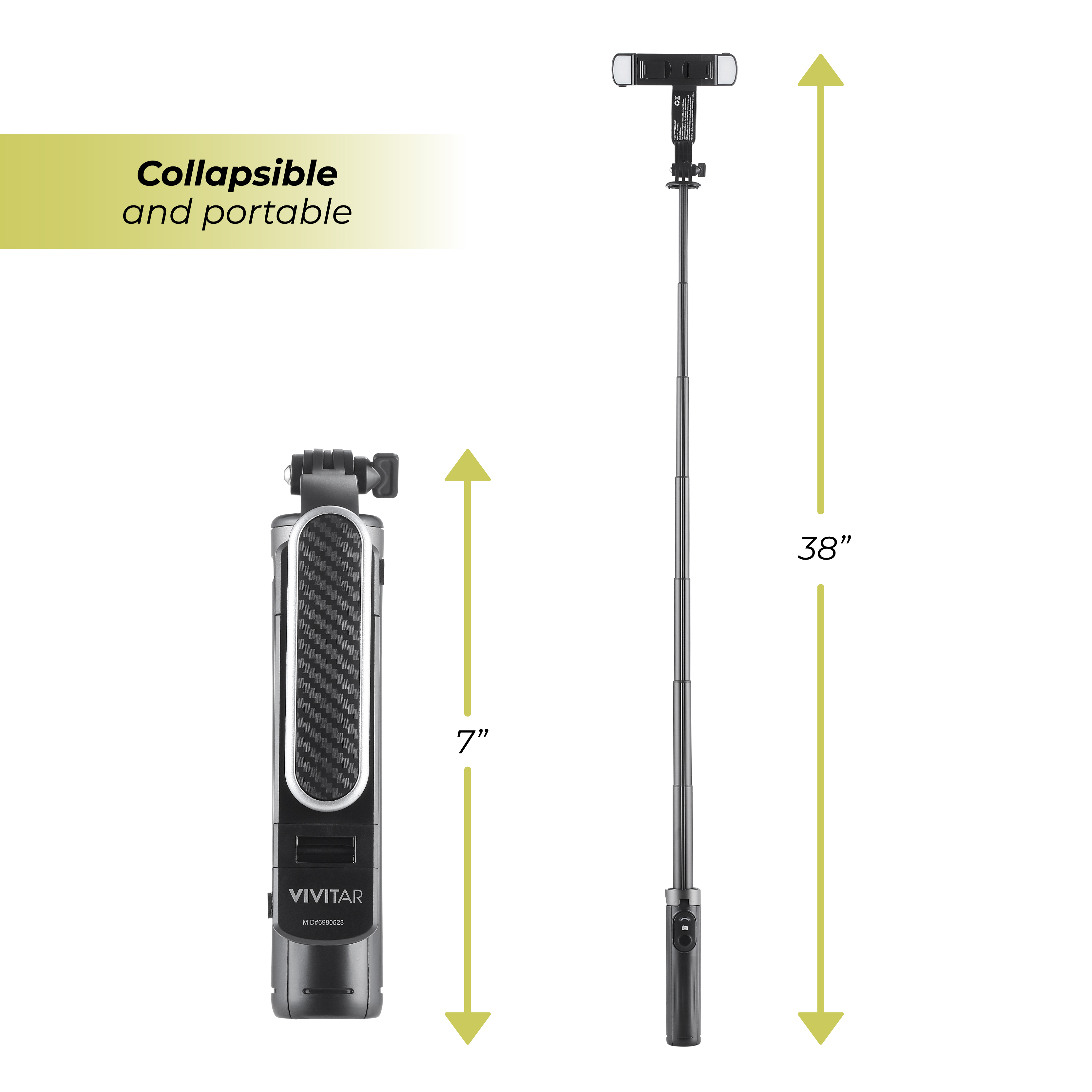 Vivitar Selfie Stick Tripod with Quad LED Lights, Black photo 5
