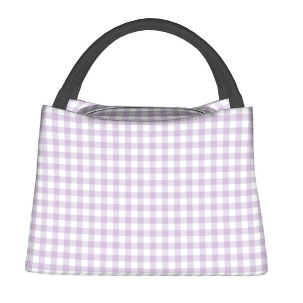 Fotbe Purple Checkboard Bolsa Térmica Portátil con Estampado, Bolsa de Entrega de Alimentos Aislada, Bolsa Reutilizable de Gran Capacidad para Comidas y Supermercado